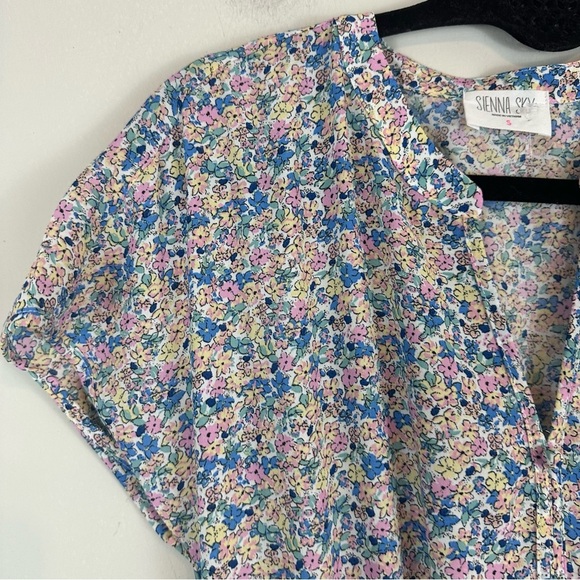 Sienna Sky | Pastel Colorful Floral Ruffle Fit and Flare Mini Dress Size Small - Picture 7 of 7